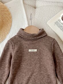 SHEIN Baby Boy Baby Girl Composite Fleece Thick High Neck Elastic Base Layer Top Suitable For Winter - Coffee Brown - View 6