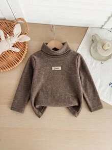SHEIN Baby Boy Baby Girl Composite Fleece Thick High Neck Elastic Base Layer Top Suitable For Winter - Coffee Brown - View 7