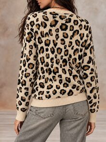 LUMIGAL Women's Fashion Vintage Leopard Print Jacquard Long Sleeve Sweater - Multicolor - View 2