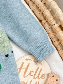 SHEIN Newborn Baby Girl Autumn/Winter Cute Cartoon Pattern Long Sleeve Sweater Romper - Baby Blue - View 4