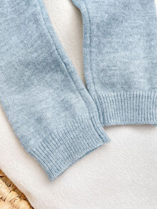 SHEIN Newborn Baby Girl Autumn/Winter Cute Cartoon Pattern Long Sleeve Sweater Romper - Baby Blue - View 7