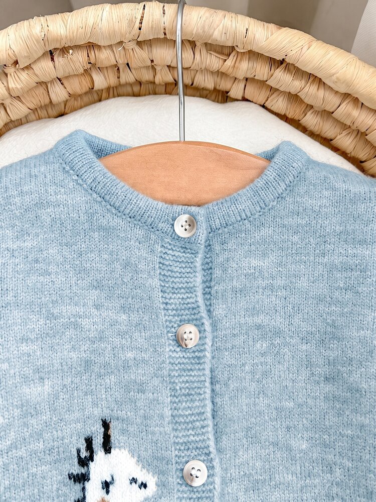 SHEIN Newborn Baby Girl Autumn/Winter Cute Cartoon Pattern Long Sleeve Sweater Romper - Baby Blue - View 6