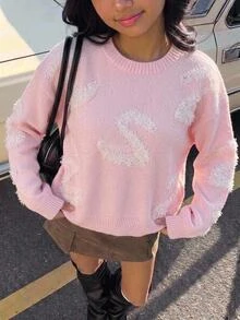SHEIN Genkimix Kids 女童時尚休閒甜美櫻桃針織套頭毛衣 - 粉色 - 查看 8