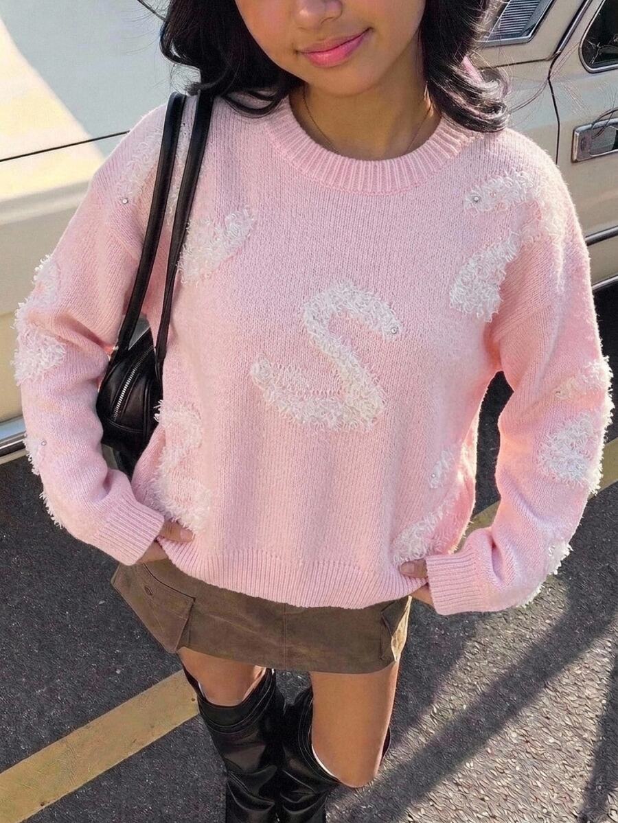 SHEIN Genkimix Kids Fashion Casual Sweet Cherry Pullover Sweater For Girls - Pink - View 1