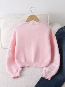 SHEIN Genkimix Kids 女童時尚休閒甜美櫻桃針織套頭毛衣 - 粉色 - 查看 2