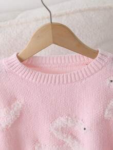SHEIN Genkimix Kids 女童時尚休閒甜美櫻桃針織套頭毛衣 - 粉色 - 查看 4
