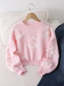 SHEIN Genkimix Kids 女童時尚休閒甜美櫻桃針織套頭毛衣 - 粉色 - 查看 1