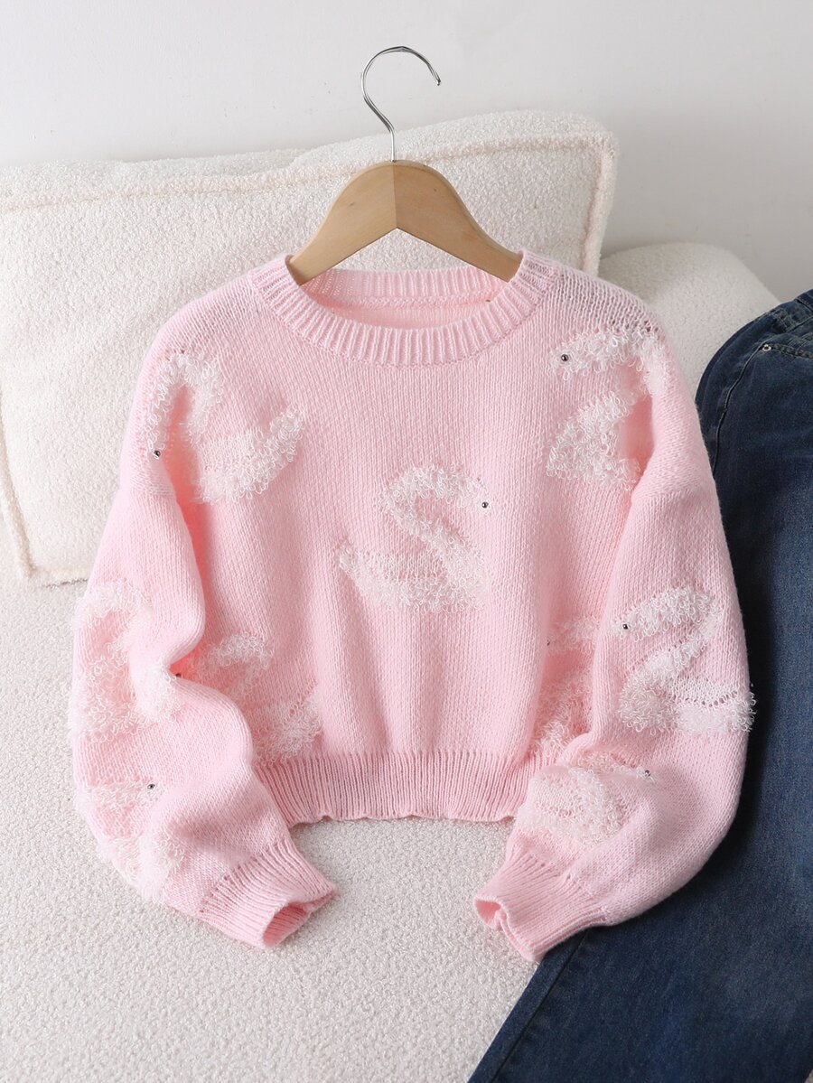 SHEIN Genkimix Kids 女童時尚休閒甜美櫻桃針織套頭毛衣 - 粉色 - 查看 1