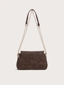 Enchnt Fashion Solid Color PU Flap Shoulder Bag, Crossbody Bag, Metal Chain Strap, Suitable For Women Shopping, Dating, Gifts And Daily Use - Coffee - View 6