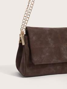 Enchnt Fashion Solid Color PU Flap Shoulder Bag, Crossbody Bag, Metal Chain Strap, Suitable For Women Shopping, Dating, Gifts And Daily Use - Coffee - View 2