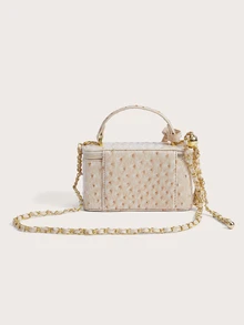 Enchnt Cream Apricot Ostrich Skin Texture Vintage Small Square Box Handbag, Gentle Commute & Date Mini Chain Purse For Women - Apricot - View 7