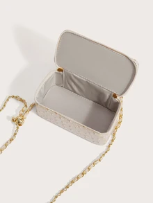 Enchnt Cream Apricot Ostrich Skin Texture Vintage Small Square Box Handbag, Gentle Commute & Date Mini Chain Purse For Women - Apricot - View 6