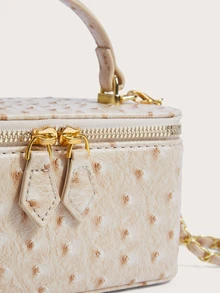 Enchnt Cream Apricot Ostrich Skin Texture Vintage Small Square Box Handbag, Gentle Commute & Date Mini Chain Purse For Women - Apricot - View 2