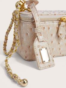 Enchnt Cream Apricot Ostrich Skin Texture Vintage Small Square Box Handbag, Gentle Commute & Date Mini Chain Purse For Women - Apricot - View 3