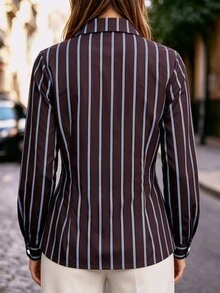 SHEIN Women's Colorful Fashion Striped Long Sleeve Slim Fit Casual Daily Autumn Blouse Minimalist Workwear - Multicolor - View 2