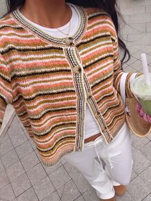 Autumina Fashionable Loose Colorful Women's Cardigan - Multicolor - View 3