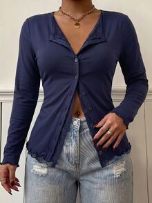 Muchica Plus Size Women's Solid Color Casual Versatile Daily Wear T-Shirt - Navy Blue - View 3