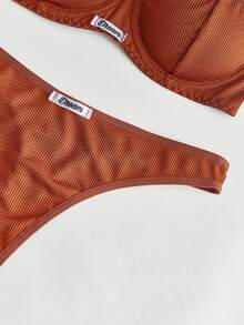 Lowkey Lull 2pcs Underwire 1/2 Cup Push-Up Minimalist Comfortable High Elasticity High Support Women's Bra Set - Brown - View 4