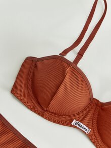 Lowkey Lull 2pcs Underwire 1/2 Cup Push-Up Minimalist Comfortable High Elasticity High Support Women's Bra Set - Brown - View 3