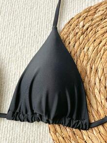 SHEIN Swim New Summer Fashion Beachwear: Sexy And Elegant Floral Print Bikini Top –Swimsuits For Woman.Vacation Outfits Women. - Black - View 4