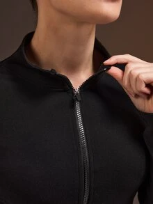 Powerista Women's Solid Color Long Sleeve Zip-Up Fitted Sports Jacket Workouts Casual Wear Going Out Daily Wear Going Out Gym Fitness Running Brushed For Warmth - Black - View 8