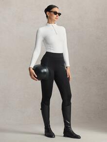 Activina Women's Solid Color Half-Zip Equestrian Top Brushed, Thickened, Long-Sleeved, Breathable, And Elegant Fabric Perfect For Autumn And Winter Workout - White - View 4