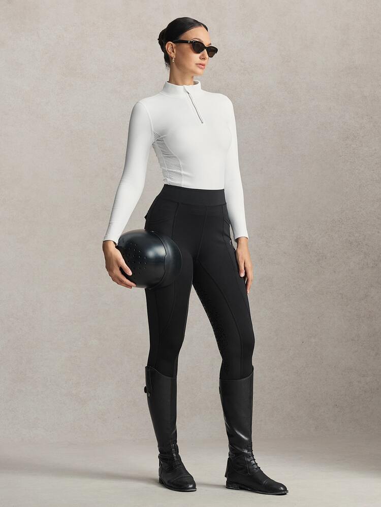 Activina Women's Solid Color Half-Zip Equestrian Top Brushed, Thickened, Long-Sleeved, Breathable, And Elegant Fabric Perfect For Autumn And Winter Workout - White - View 4