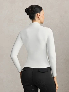 Activina Women's Solid Color Half-Zip Equestrian Top Brushed, Thickened, Long-Sleeved, Breathable, And Elegant Fabric Perfect For Autumn And Winter Workout - White - View 9