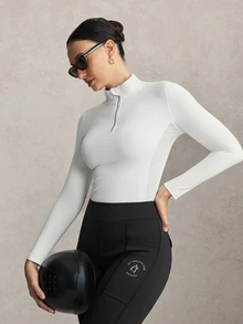 Activina Women's Solid Color Half-Zip Equestrian Top Brushed, Thickened, Long-Sleeved, Breathable, And Elegant Fabric Perfect For Autumn And Winter Workout - White - View 6