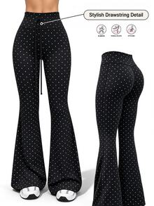 Pariaura High Waist Black Print Flare Leggings Gym Training Summer Elegant - Black - View 1