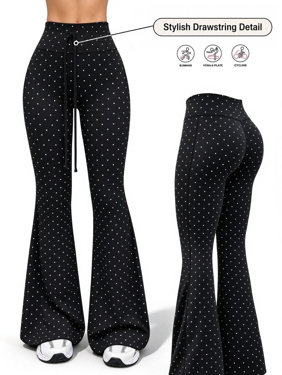 Pariaura High Waist Black Print Flare Leggings Gym Training Summer Elegant - Black - View 1