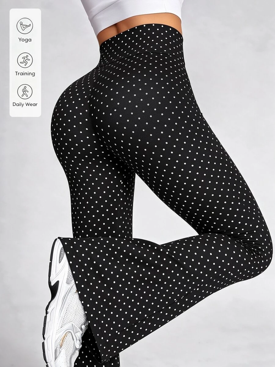 Pariaura High Waist Black Print Flare Leggings Gym Training Summer Elegant - Black - View 1
