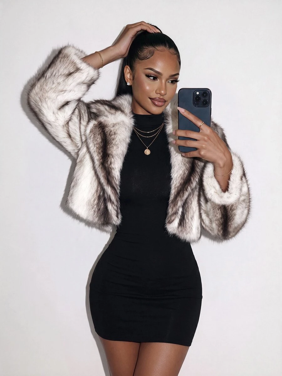 Amplova Women's Plush Fashion Versatile Winter Travel Faux Fur Coat - Grey - View 1