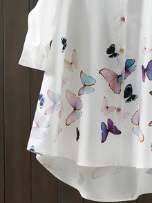 Lacomfia Plus Size Women's Fashionable Butterfly Printed Long Sleeve Shirt Fall Cloth For Women - White - View 5