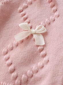 SHEIN Young Girl Bow Decor Long Sleeve Knit Cardigan And Pleated Knit Skirt Set Autumn Fall Pullover - Pink - View 6