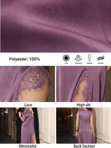 Maija 2026 Women's Lace Patchwork Cap Sleeve Round Neck High Slit Dress Suitable For Summer Party Date Night Deep Purple Elegant Sexy - Purple - View 6