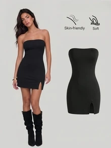Sweetra Women'S Black Strapless Dress Mini Short Women Outfit - Black - View 1