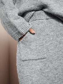 Hauture Slouchy Double Pocket Knit Midi Skirt Women Grey High Waist Loose Straight Long Woolen Skirt - Grey - View 6