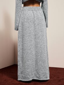 Hauture Slouchy Double Pocket Knit Midi Skirt Women Grey High Waist Loose Straight Long Woolen Skirt - Grey - View 2