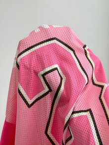 Coolane Women's Plus Size Summer Fall Pastel Pink Gothic Breathable Mesh Graphic Number Pattern Color-Blocked Jersey T-Shirt - Pink - View 7