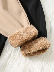 SHEIN Boys' Simple Solid Color Loose Fleece-Lined Thick Casual Straight-Leg Pants, Suitable For School And Outings, Black And Beige Winter Style - Multicolor - View 6