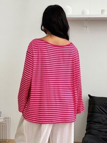 Coolane 女款大尺碼秋季優雅 90s 80s 街頭風 外出正式 Y2K 休閒寬鬆不對稱領長袖淡粉色T恤 - 彩色 - 查看 6
