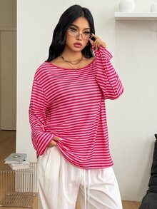 Coolane 女款大尺碼秋季優雅 90s 80s 街頭風 外出正式 Y2K 休閒寬鬆不對稱領長袖淡粉色T恤 - 彩色 - 查看 2