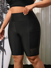 SHEIN Swim Curve 女式大尺碼泳褲,寬腰帶和手機袋 - 黑色 - 查看 5