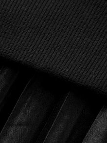 FRIFUL Women's Solid Color Cotton Blend Round Neck Long Sleeve T-Shirt With Pleated Hem, Loose And Casual - Black - View 8