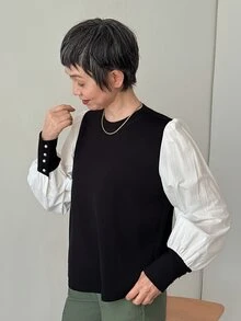 FRIFUL Women's Casual Colorblock Lantern Sleeve Sweatshirt, Autumn - Black - View 4