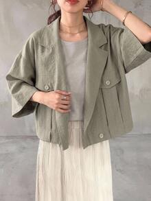 FRIFUL Women's Casual Lapel Collar Dropped Shoulder Loose Short Jacket, Suitable For Spring And Autumn Daily Commute - Grey - View 4