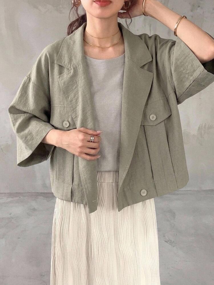 FRIFUL Women's Casual Lapel Collar Dropped Shoulder Loose Short Jacket, Suitable For Spring And Autumn Daily Commute - Grey - View 4
