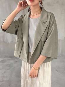 FRIFUL Women's Casual Lapel Collar Dropped Shoulder Loose Short Jacket, Suitable For Spring And Autumn Daily Commute - Grey - View 6