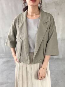 FRIFUL Women's Casual Lapel Collar Dropped Shoulder Loose Short Jacket, Suitable For Spring And Autumn Daily Commute - Grey - View 2
